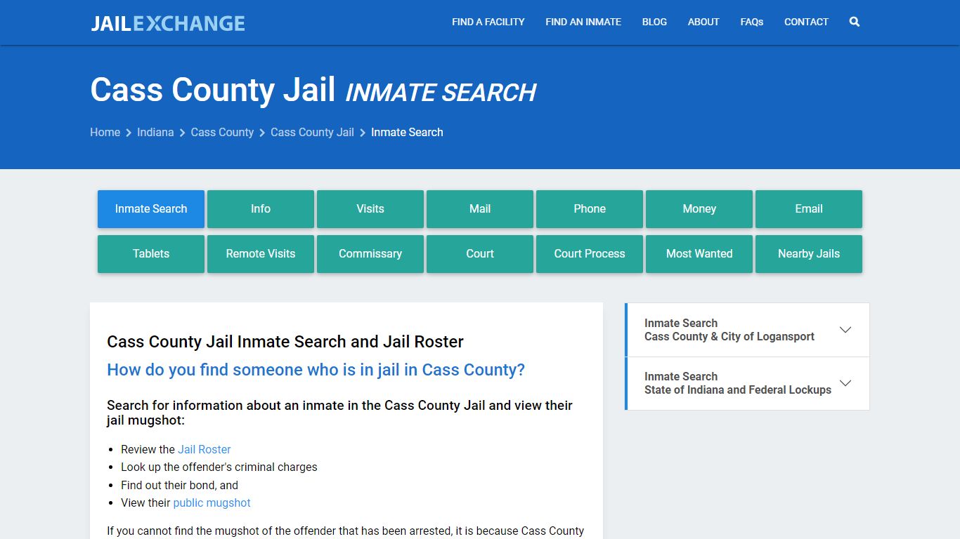 Inmate Search: Roster & Mugshots - Cass County Jail, IN - Jail Exchange