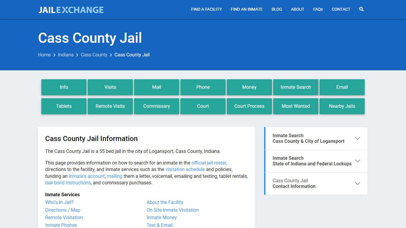Cass County Jail, IN Inmate Search, Information