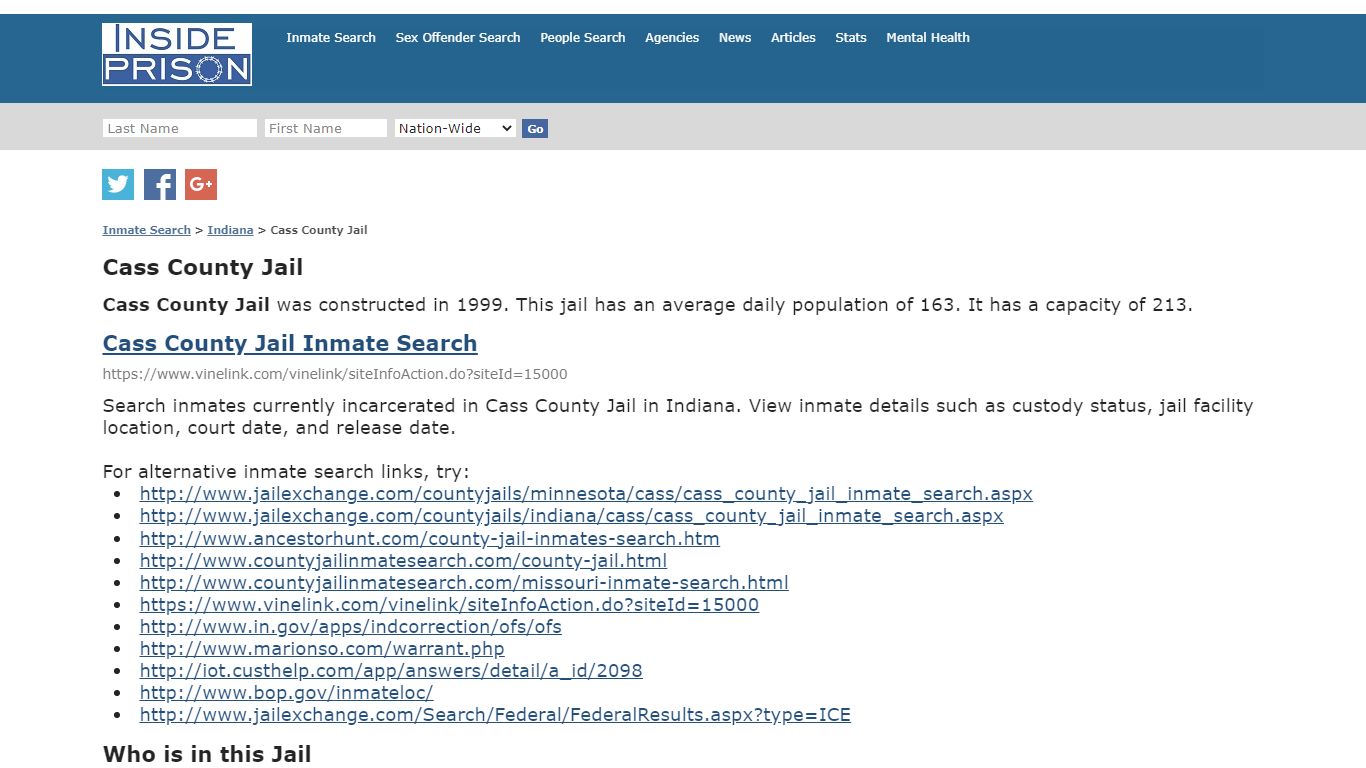 Cass County Jail - Indiana - Inmate Search - Inside Prison